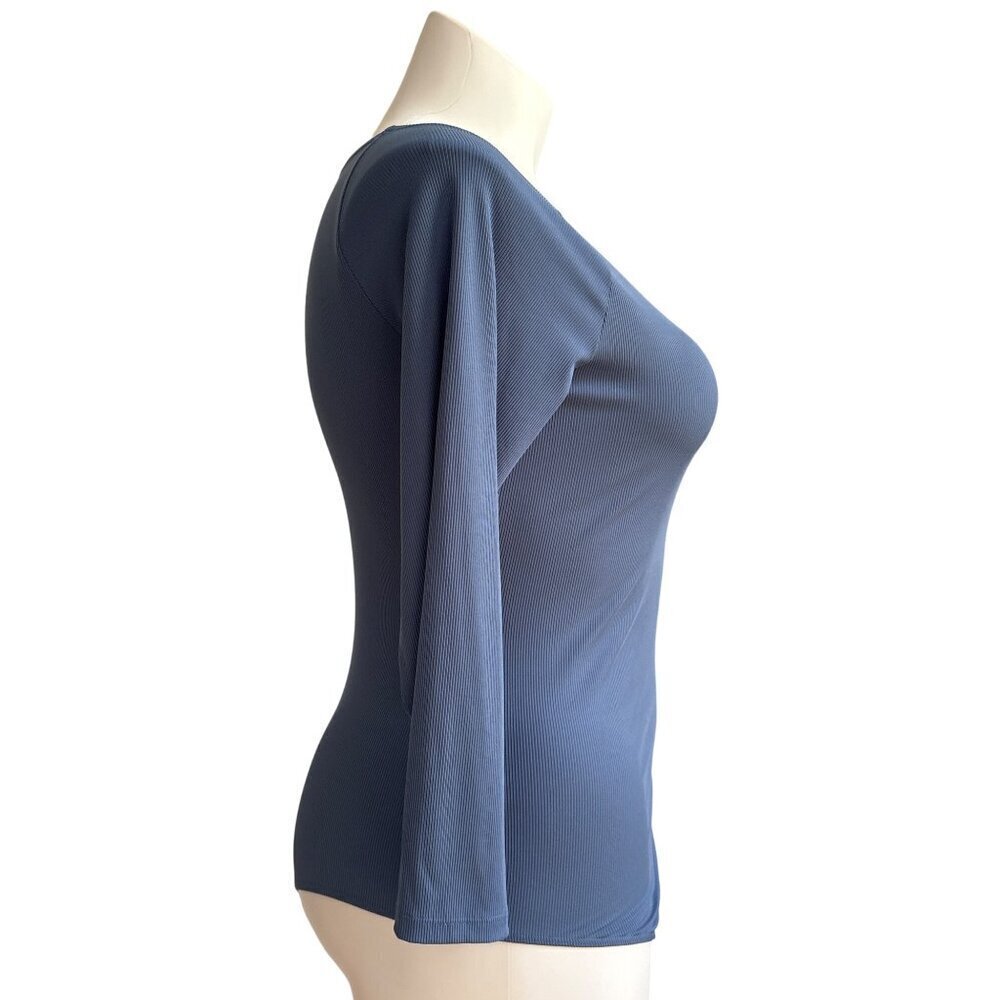 Spanx Rib Boatneck Thong Bodysuit, Indigo Haze Long Sleeves Women's Size 1X - Picture 5 of 12